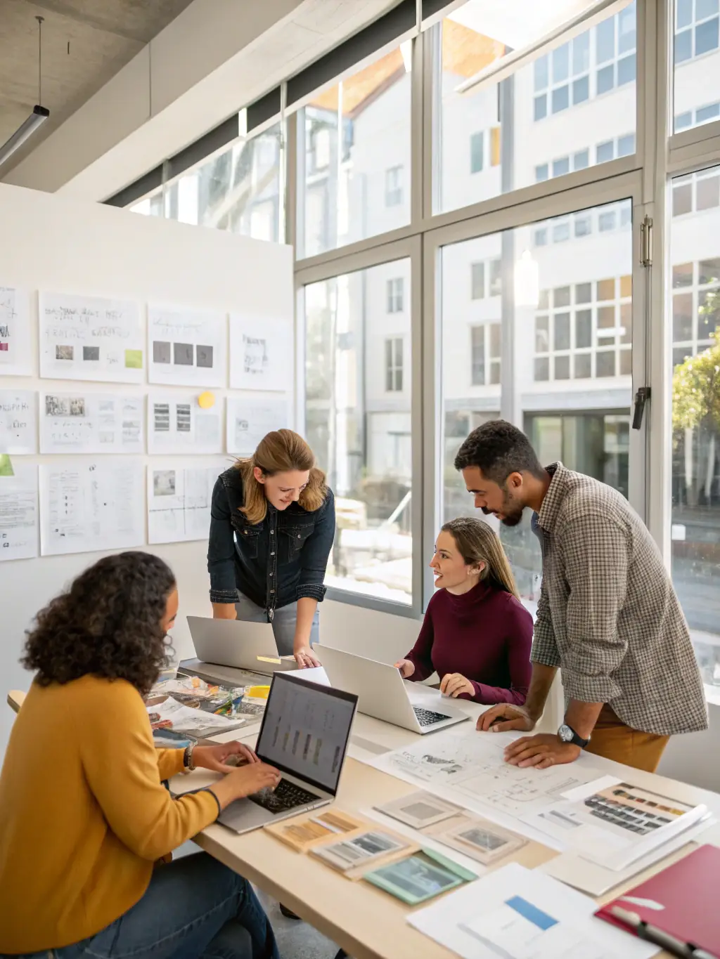 A photo of LUNE RM team members collaborating on a renovation project in a historic building, emphasizing their commitment to respecting existing architecture.